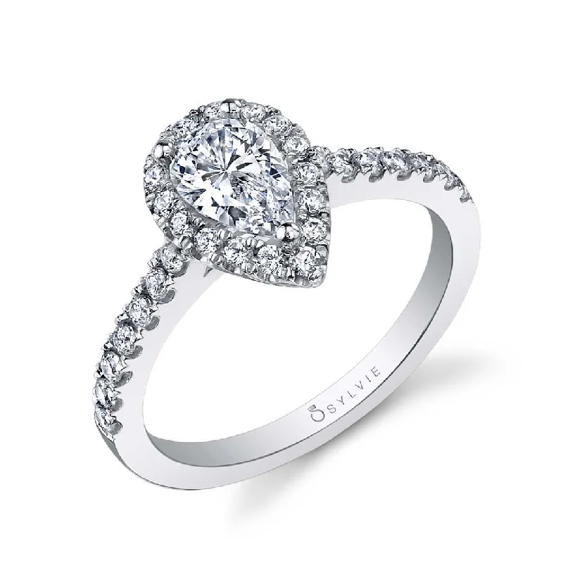 Ladies engagement rings chill charm -Sylvie Pear Shaped Halo Engagement Ring SY999-PS