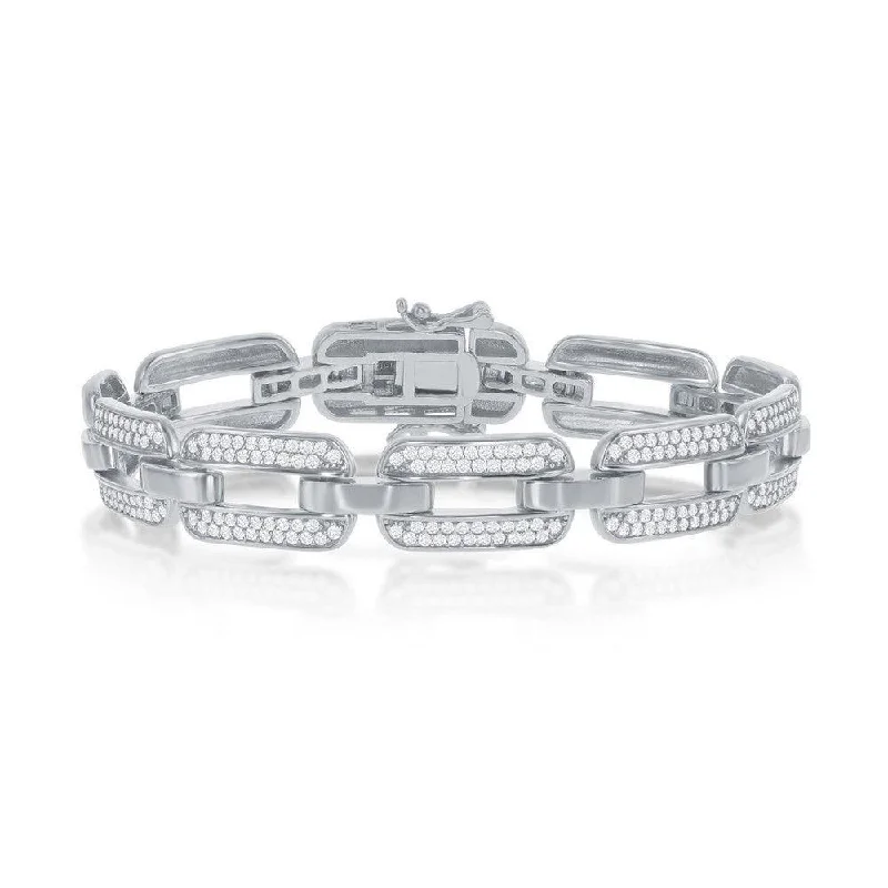 ladies bracelets sustainable-Sterling Silver Wide CZ Linked Bracelet