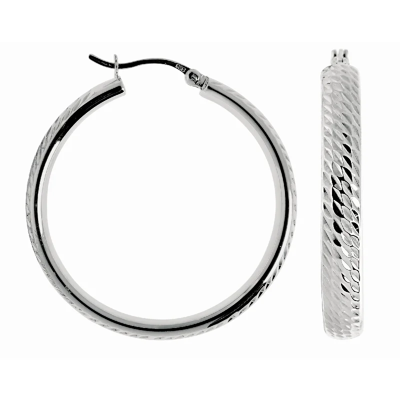 Ladies earrings grit shine -Silver Disco Hoop Earring