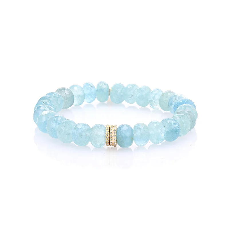 ladies bracelets vintage style-14K Aquamarine Faceted Bracelet with 3 Diamond Rondelles - 10mm  BG000884