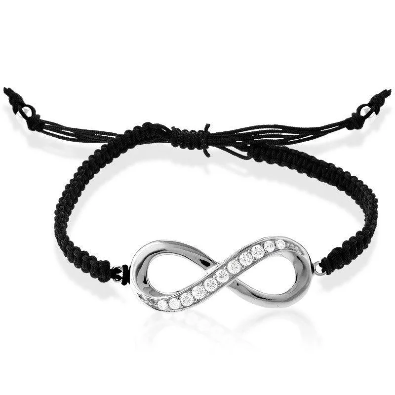 ladies bracelets flashy-Sterling Silver Large Half CZ Infinity Macrame Bracelet