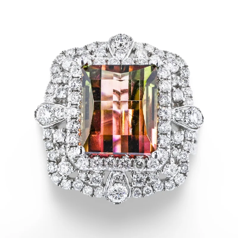 Ladies rings hope charm -JULEVE 18KT WHITE GOLD 7.00CT TOURMALINE & 2.25CTW DIAMOND HALO RING