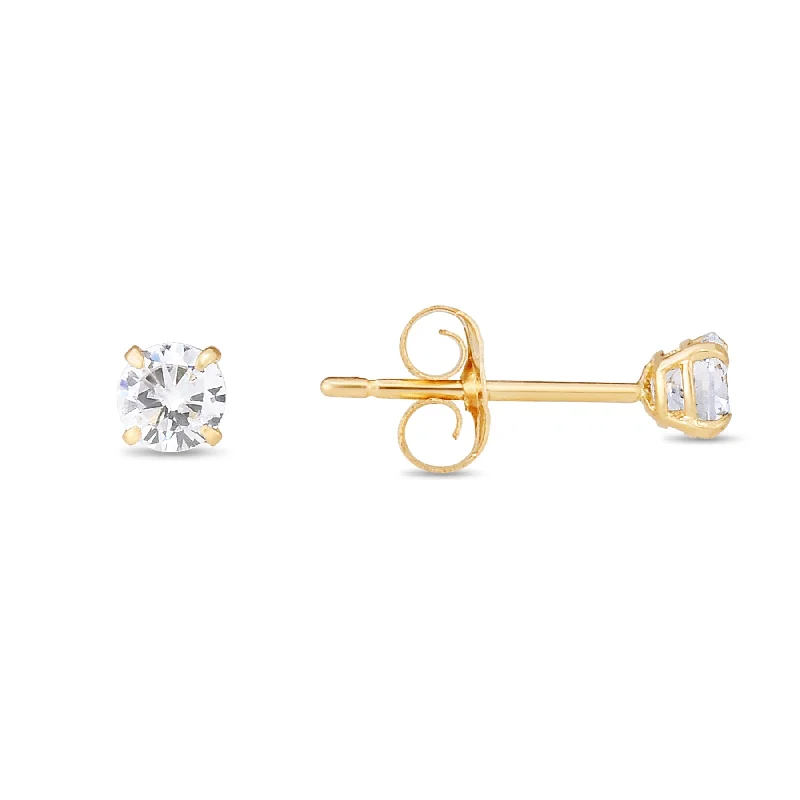 Ladies earrings toast glow -14K Gold 3mm Round CZ Stud Earring