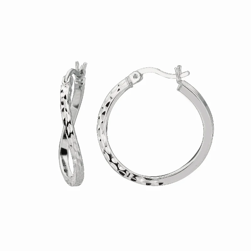 Ladies earrings flow charm -Silver 20mm Diamond Cut Twist Hoop Earring