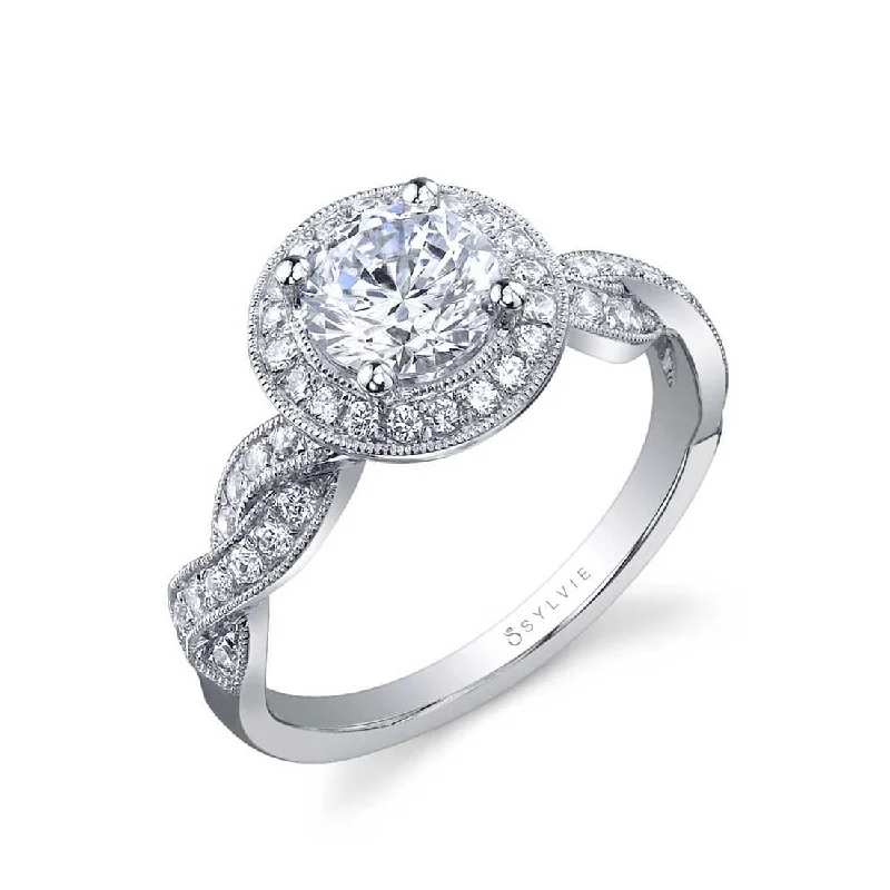 Ladies engagement rings save charm -Sylvie Spiral Halo Engagement Ring SY897