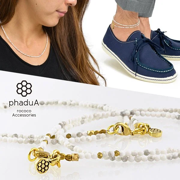 ladies necklaces stores-PHADUA / Howlite White Beads (2mm) Necklace/Anklet