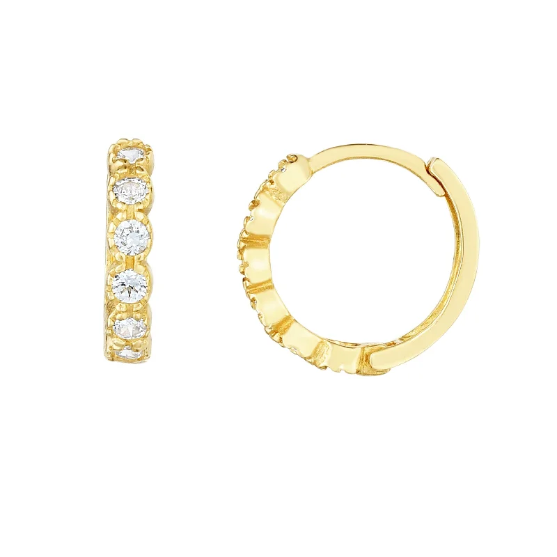 Ladies earrings sole glow pair -14K Gold Round CZ Huggie Earring