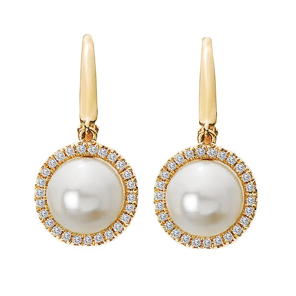 Ladies earrings pine radiance -Freshwater Pearl and Diamond Earrings