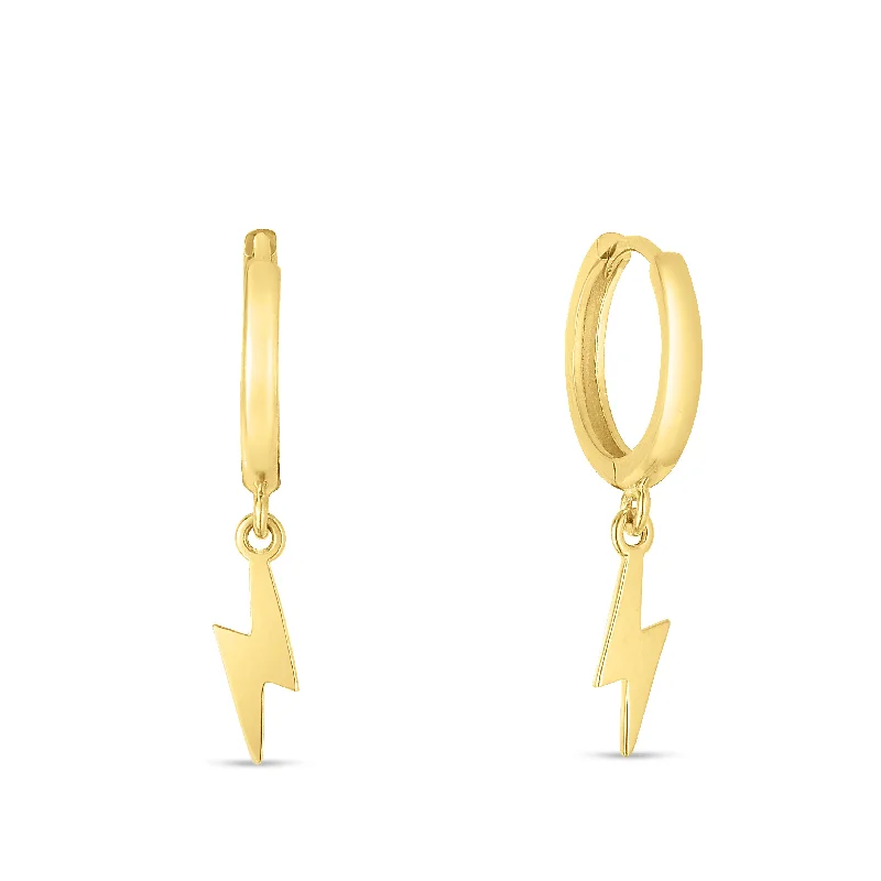 Ladies earrings toast glow -14K Gold Lighting Bolt Drop Hoop Earrings