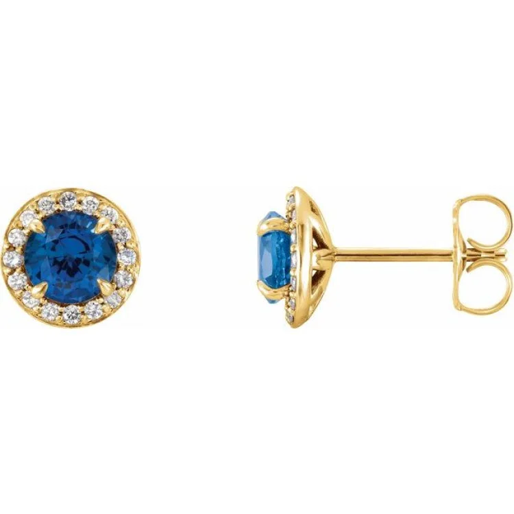 Ladies earrings emerald brilliance -14K Yellow 4.5 mm Lab-Grown Blue Sapphire & 1/6 CTW Natural Diamond Earrings