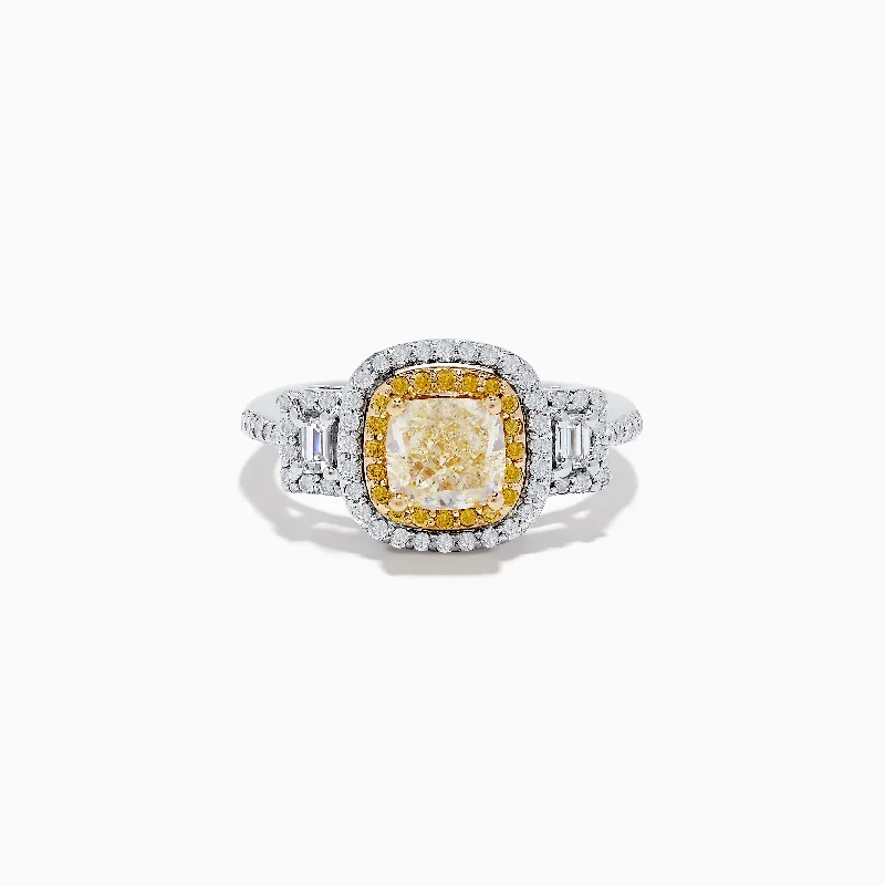 Ladies rings soar charm -Canare 14K Two-Tone Gold Cushion Halo Yellow Diamond Ring 1.79 TCW