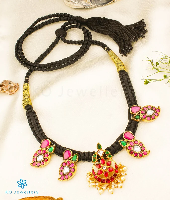 ladies necklaces organic-The Tanaya Silver Kundan-Jadau Swan Necklace