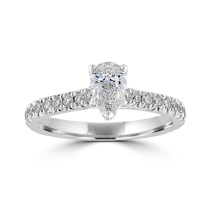 Ladies rings odd stone shine -JULEVE 14KT WHITE GOLD 1.00 CTW PEAR DIAMOND HIDDEN HALO RING