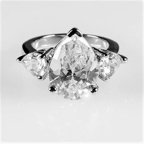 Ladies engagement rings silver shine ring -Delilah 6ct Pear Three Stone Engagement Ring | 7.5ct