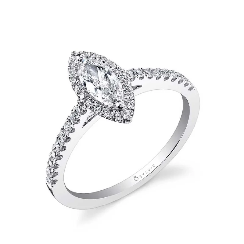 Ladies engagement rings beat shine -Sylvie Marquise Halo Engagement Ring SY696-MQ