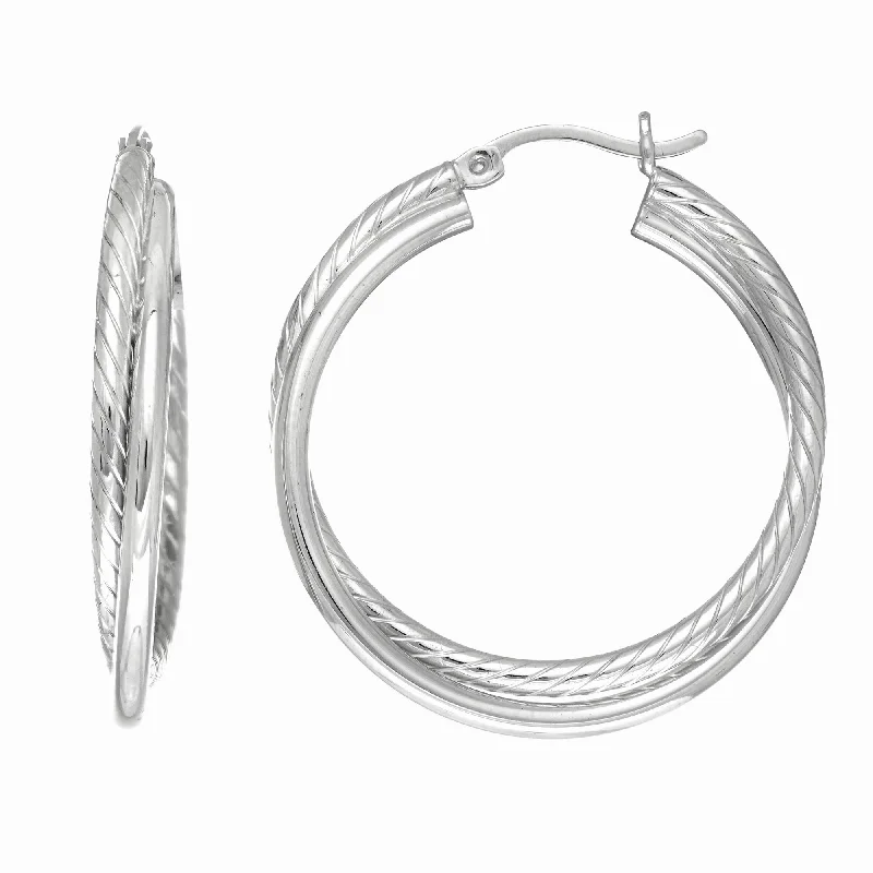 Ladies earrings nick shine -Silver Round Double Twist Hoop Earring