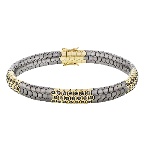 ladies bracelets stores-Men's Titanium Bracelet In 14k Gold With Black Diamonds BT1000