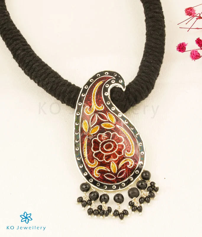 ladies necklaces styles-The Amra Silver Meenakari Thread Necklace(Brown/Black)