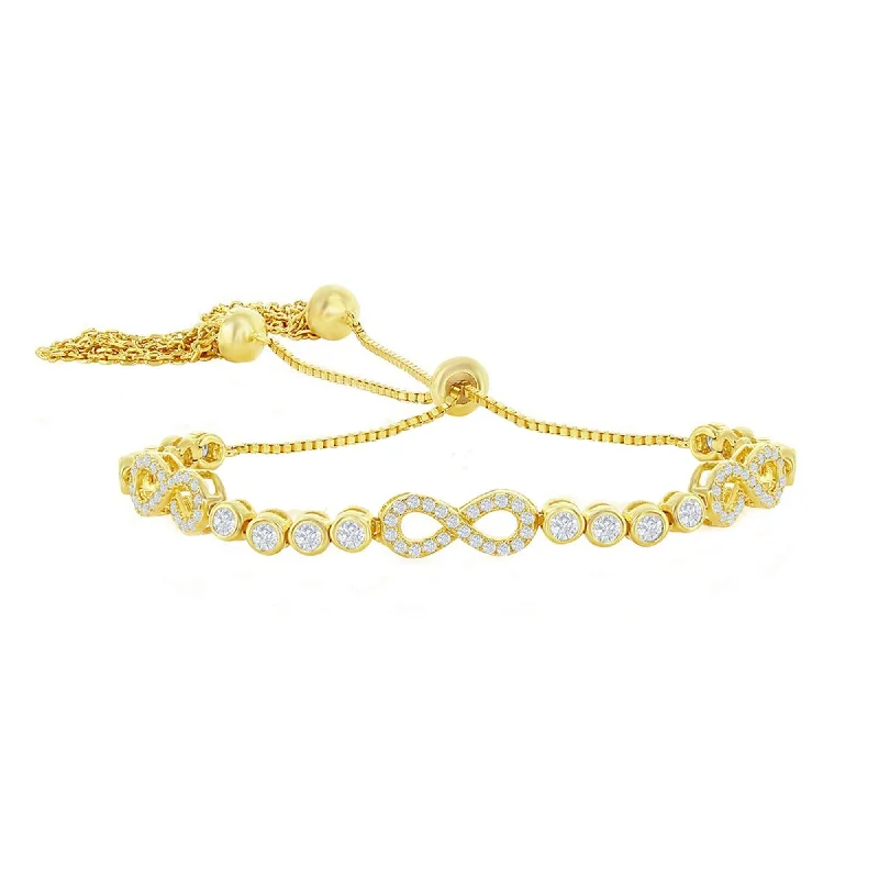 ladies bracelets party-Classic Women's Bracelet - Gold Bezel-Set CZ and Infinity Adjustable | T-8044-GP