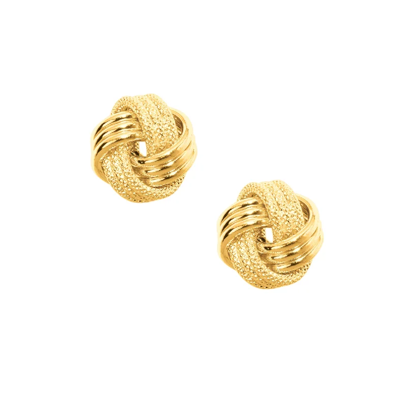 Ladies earrings single stone charm -10K Gold Textured Love Knot Stud Earring