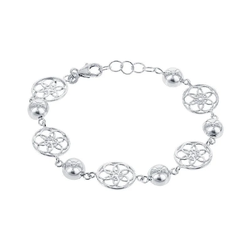 ladies bracelets materials-Sterling Silver  Alternating Round Flower and Semi Sphere Bracelet