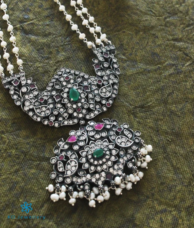 ladies necklaces round-The Prayag Silver Pearl Makarakanti Necklace