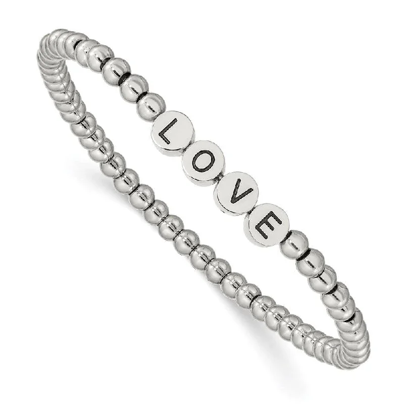 ladies bracelets bespoke-Stainless Steel Antiqued and Polished LOVE Stretch Bracelet